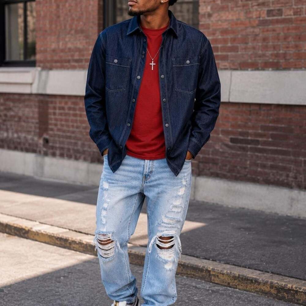 S-DEER CONCEPT Dark Navy Blue Denim Overshirt Jacket